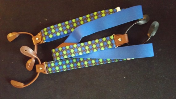 Vintage Polyester and Leather Suspenders, Black, … - image 3