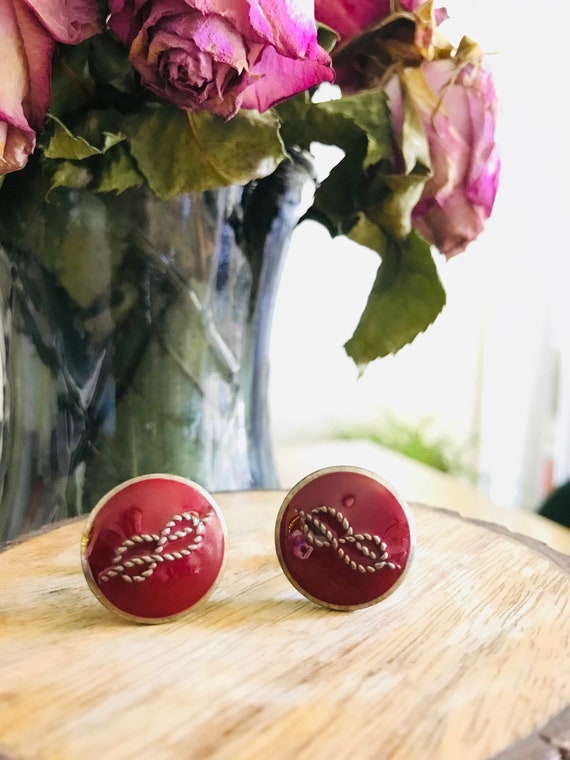 Burgundy and Silver Love Knots Cuff Links. - image 1