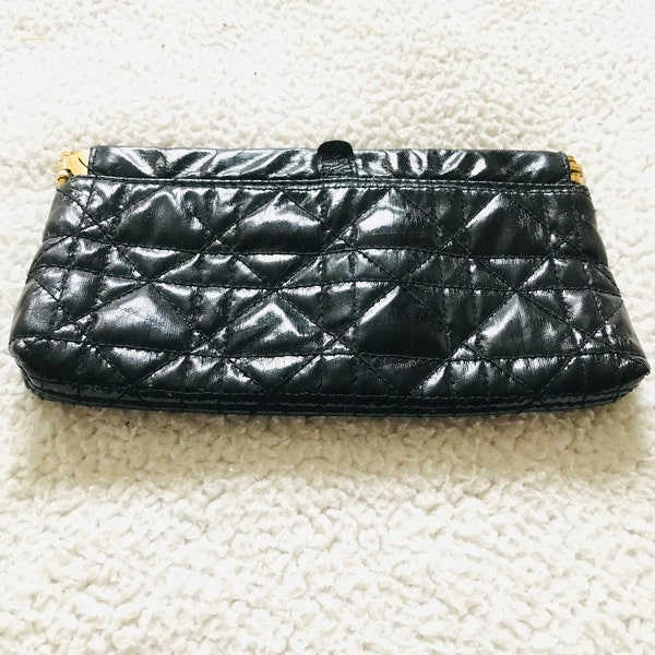 Vintage Big Buddha Black Leather Clutch/ Makeup Bag.