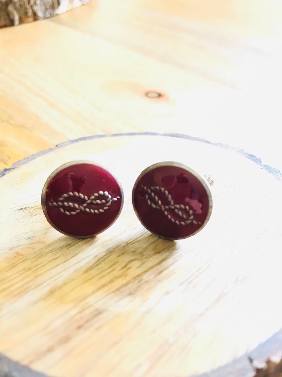 Burgundy and Silver Love Knots Cuff Links. - image 4