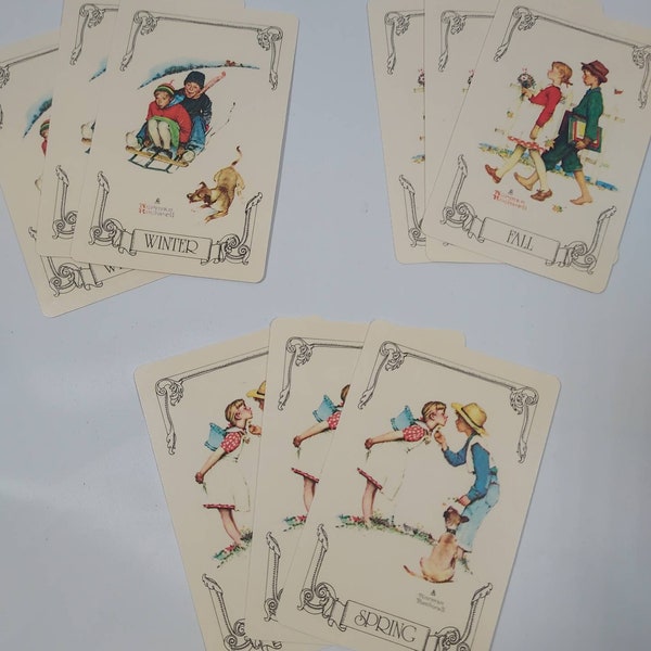 Set of 10 Norman Rockwell Season Playing Cards / Vintage Junk Journal Ephemera / Altered Playing Cards / Junk Journal Tuck Spots