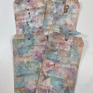 Set of 4 Collaged Mixed Media Tags/ Junk Journal Embellishments / Art Journal / Junk Journal Embellishments
