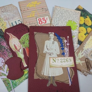 Ephemera Folder 12 PC Set Journaling Spots and Sewn Tags / Junk Journal Embellishments / Collaged Junk Journal Embellishments / Art Journal