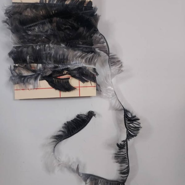 Black and Gray Eyelash Fiber  Trim 3 Yards / Tags / Mixed Media Art / Yarn / Fun Fur / Collage Art / Novelty Yarns / Fibers / Junk Journal