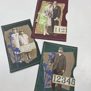 Set of 3 Collaged and Sewn Side Tuck Pockets / Junk Journal Pockets / Journaling Spots /Scrapbook / Art Journal /Gratitude Journal