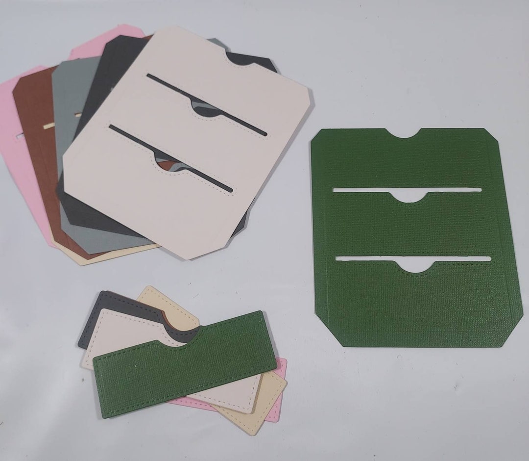 Set of 7 Die Cut Cardstock Slotted Pockets / Journal Pockets / Diecuts