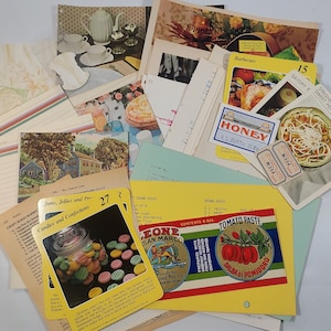 Vintage Cook Book Junk Journal Kit / 47 Piece Vintage Ephemera / Cooking Theme / Art Journal / Ephemera Kit / Do-It-Yourself Journal