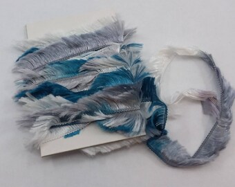 Blue and Gray Eyelash Trim 3 Yards / Tags / Mixed Media Art / Yarn / Fun Fur / Collage Art / Novelty Yarns / Fibers / Junk Journal