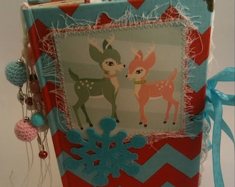 Pink and Blue Deer Christmas Junk Journal / Altered Book / Upcycled / Smash Book / Scrapbook / Diary / Photo Album / Memory Keeping