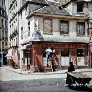 オートクローム写真、フランス、パリの街角、1900 年代初頭