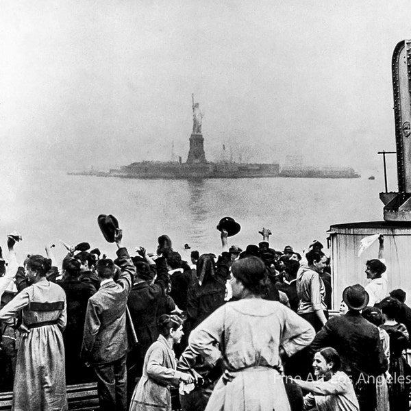 Early Photo of Statue of Liberty welcoming immigrants, New York