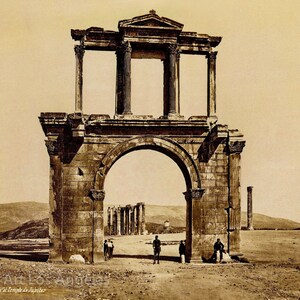 Pascal Sebah photo, &quot;Arc d&#39;Adrien et Temple de Jupiter&quot;l 1880s | Fine Art Print | Architecture | 19th Century | Sepia