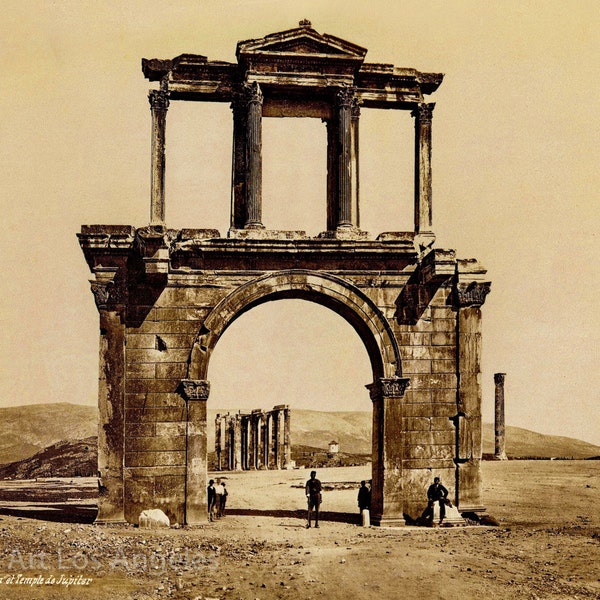 Pascal Sebah photo, "Arc d'Adrien et Temple de Jupiter"l 1880s | Fine Art Print | Architecture | 19th Century | Sepia