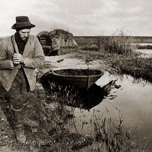 Peter Henry Emerson Photo - &quot;Towing the Reed&quot; 1885 | Fine Art Print | Vintage Photograph | 19th Century | Black and White | Boat | Lake