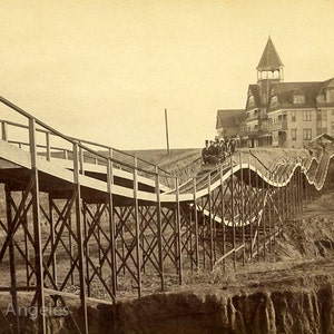 Photo of early rollercoaster on Santa Monica Beach, California