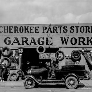 Walker Evans Photo, &quot;Garage, Atlanta, Georgia&quot; 1936 | Fine Art Print| Vintage Photography | Mechanic | Old Car | Black and White | 1930s