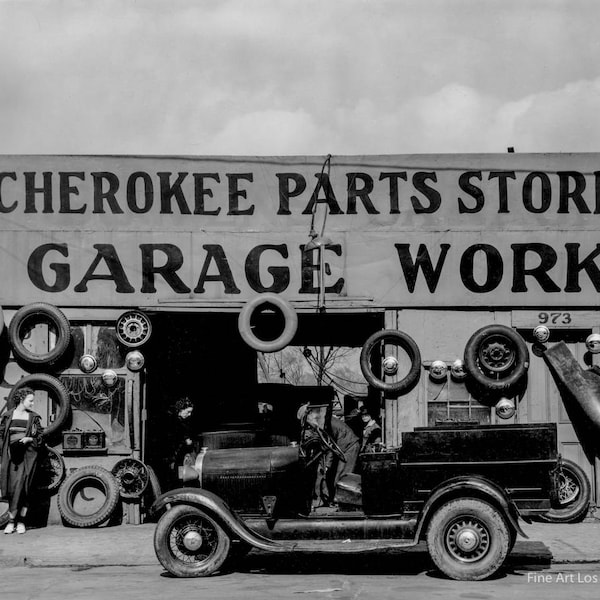 Walker Evans Photo, "Garage, Atlanta, Georgia" 1936 | Fine Art Print| Vintage Photography | Mechanic | Old Car | Black and White | 1930s