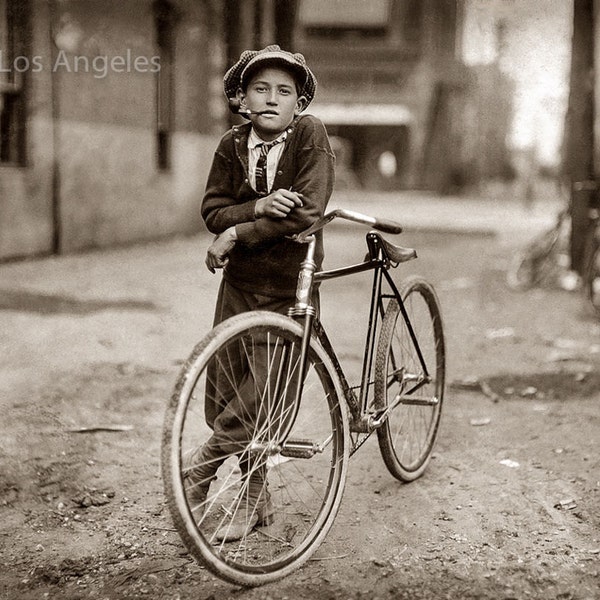 Lewis Hine Photo, Boy with a Bike and a Pipe