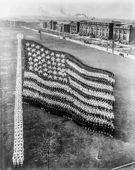 WWI Home Decor 1918 Gift Wall Art Black and White Arthur Mole Living Photo Armed Forces Service Flag Vintage Photo Print