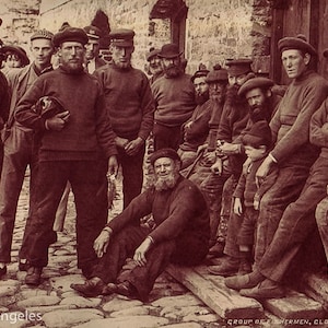 James Valentine Photo &quot;A Group of Fishermen in Clovelly&quot; 1880&#39;s | Fine Art Print | Vintage Photograph | 19th Century | Black and White Photo