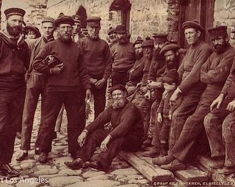 James Valentine Photo "A Group of Fishermen in Clovelly" 1880's | Fine Art Print | Vintage Photograph | 19th Century | Black and White Photo