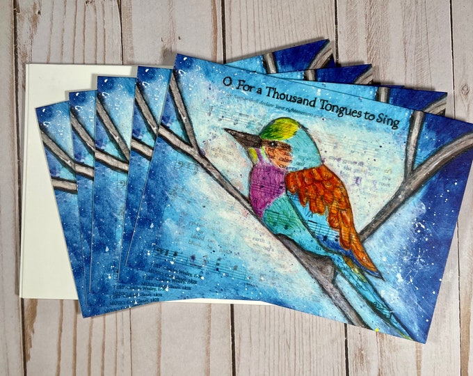 O For A Thousand Tongues To Sing Hymn Card with Bird SET of 5