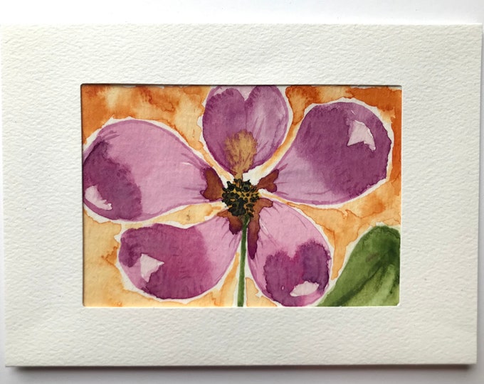 5 Petal Flower Watercolor Original Framed Card