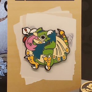 Pukei-Pukei Hard Enamel Pin -- 1.25" Black Nickel Finish Monster Hunter Inspired Pins