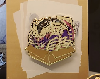 Magnamalo Hard Enamel Pin -- 1.25" Gold Finish Monster Hunter Rise Inspired Pins