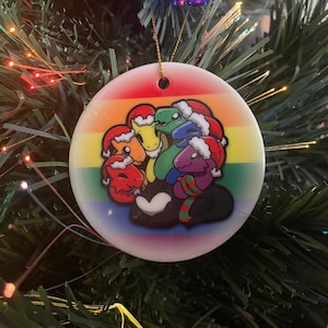 NEW: PRYDRA Holiday Ceramic Christmas Ornament | Rainbow | Cute LGBTQ+ Pride Hydra |  Stocking Stuffer Gift | Pride Flag Ornament