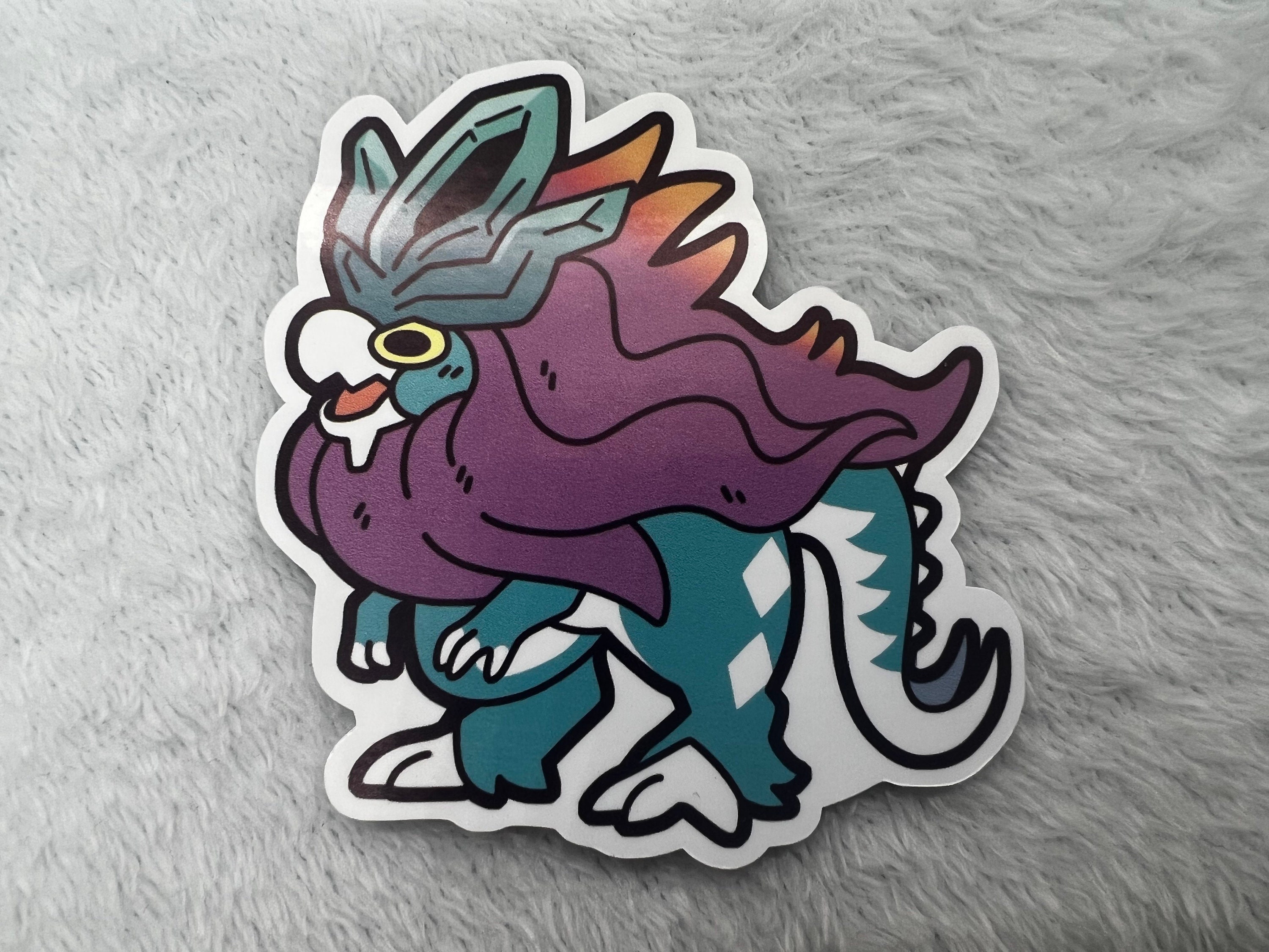 Walking Wake Pokemon Inspired 3" Glossy and Holographic Stickers -- Scarlet Violet Paradox Suicune Paldean Legendary