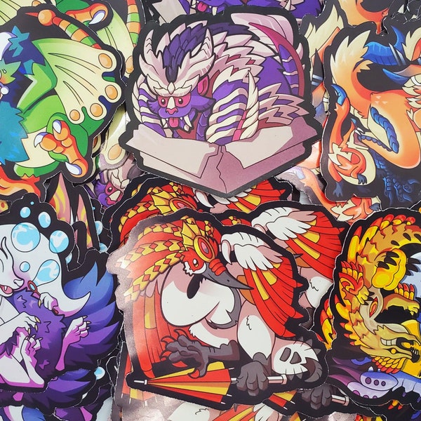 Monster Hunter Inspired 3" Glossy Stickers -- Magnamalo, Mizutsune, Zinogre, and More!