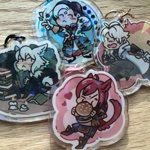 FFXIV Inspired 2&quot; Holographic Acrylic Charms | G&#39;raha Tia, Y&#39;shtola, Thancred, and Emet-Selch from Final Fantasy 14