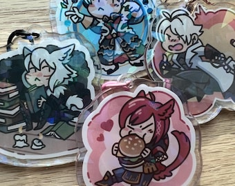 FFXIV Inspired 2" Holographic Acrylic Charms | G'raha Tia, Y'shtola, Thancred, and Emet-Selch from Final Fantasy 14