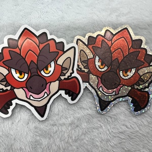 Rathalos Monster Hunter Chibi Headshot 3&quot; Glossy or Holographic Sticker