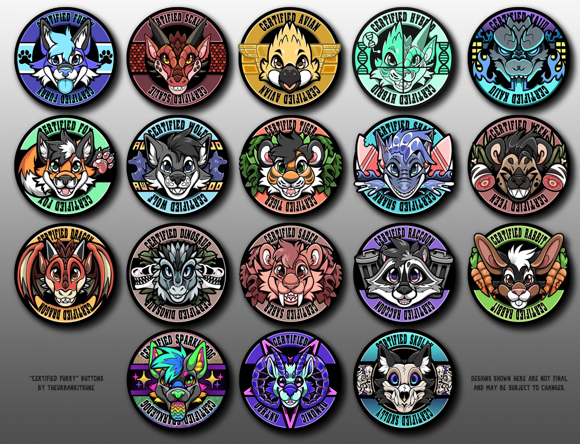 Certified Furry Buttons 1 5 Fursona Species Themed Etsy