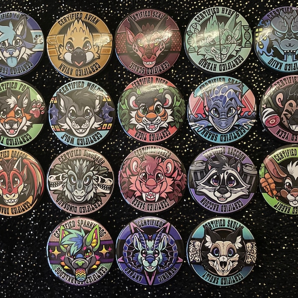 Certified Furry Buttons: 1.5" Fursona Species Themed Round Button Badges to Show Off Your Favorite Animal