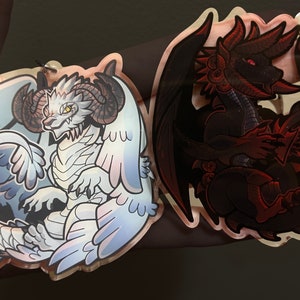 FFXIV JUMBO 3.5&quot; Double - Sided Acrylic Charm | Hraesvelgr & Nidhogg ft. Ysayle, Estinien, and Alphinaud from Final Fantasy 14