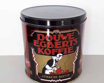 DutchJunkYard - DOUWE EGBERTS Coffee Tin Canister - Art Deco Style Large Round Metal Douwe Egberts D.E. Tin - Dutch Design - Made in Holland