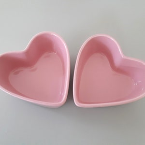 DutchJunkYard- Set of 2 Pink Heart Shaped Stoneware Baking Dishes, Ceramic Pink Heart Serving Bowls, Trinket Dishes- Made in Holland