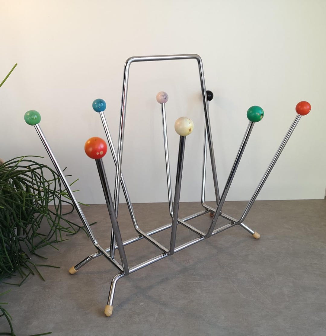 Vintage Magazine Rack Atomic Sputnik Space Age, Chrome With Wood in ...