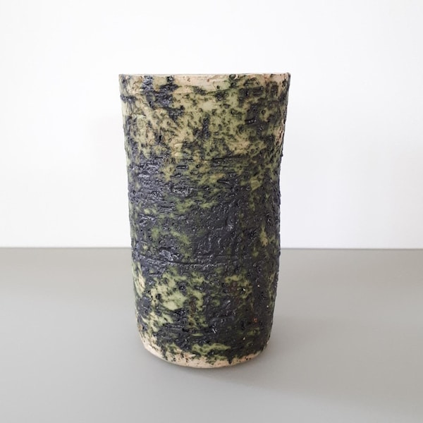 DutchJunkYard- Small BIRCH BARK Ceramic Vase - Pieter Groeneveldt Handmade Birch Bark Flower Pot - H = 12 cm / 4.7'' - Made in Holland 1960s