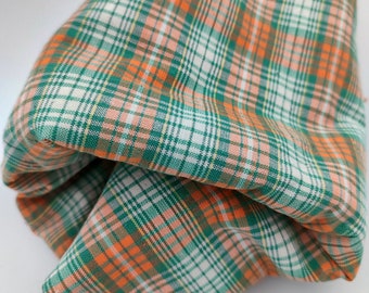 Green, orange and white stripes resort style cotton fabric, vintage cotton fabric, shirt or dress cotton fabric