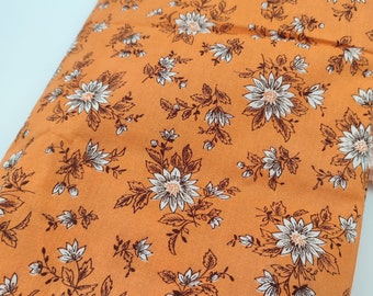 Orange and white floral print cotton fabric, vintage cotton fabric, shirt or dress cotton fabric