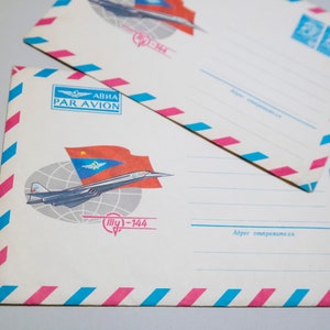 Soviet vintage collectible envelopes 2 pcs, par avion supersonic passenger airliner vintage envelopes, rare envelopes with Tupolev Tu-144