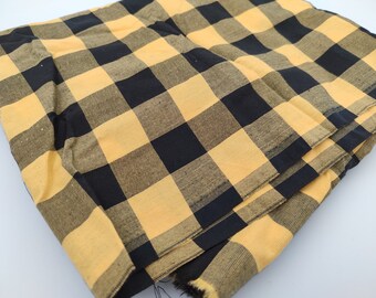 Yellow and black checker cotton fabric, vintage cotton fabric, shirt or dress cotton fabric