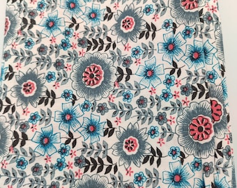 Thin floral summer cotton fabric, blue pattern vintage cotton fabric, shirt or dress cotton fabric