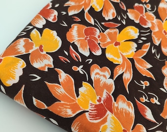 Yellow and orange floral print cotton fabric, vintage cotton fabric, shirt or dress cotton fabric