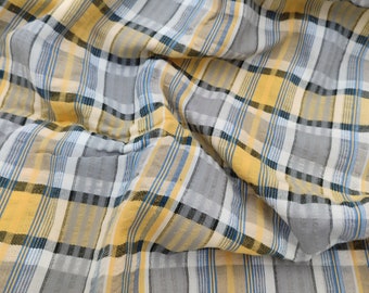 Yellow, black and white stripes resort style cotton fabric, vintage cotton fabric, shirt or dress cotton fabric