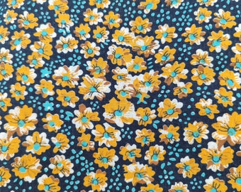 Yellow and blue floral print cotton fabric, vintage cotton fabric, shirt or dress cotton fabric